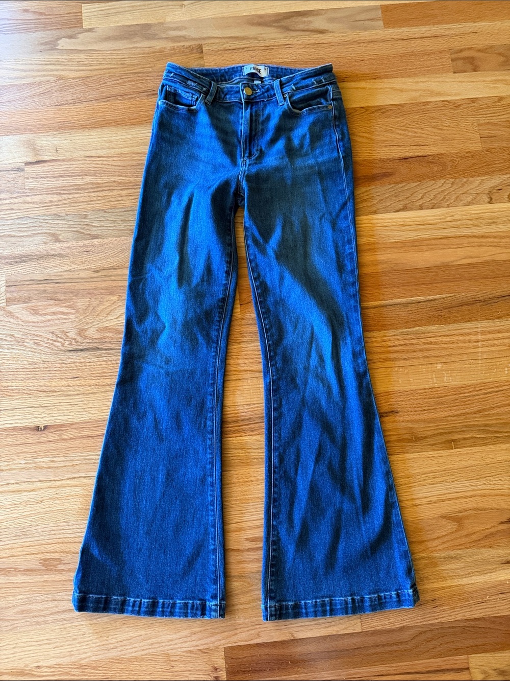 PAIGE Dark Blue Flare Jeans - High Rise Wide Leg Genevieve style